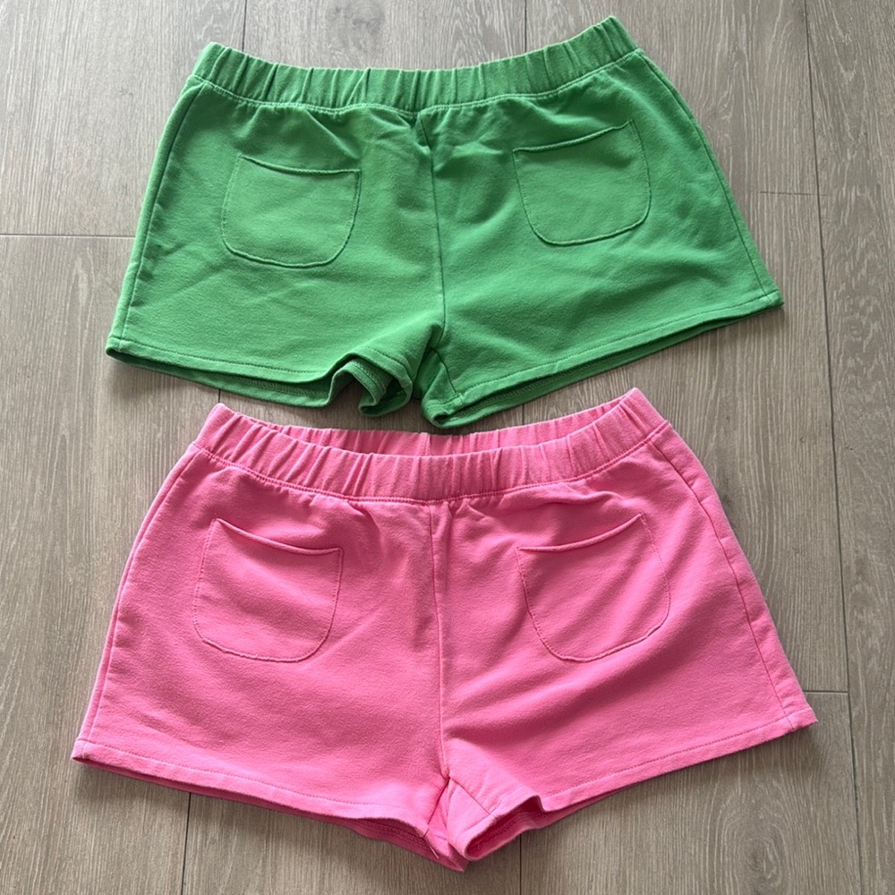 Zara Green and Pink Casual Shorts with Elastic Waistband